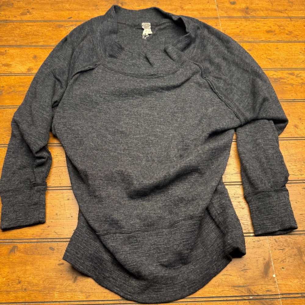 Free People We The Free Charcoal Grey Slouchy Funnel Neck Thermal Top XS‎ S